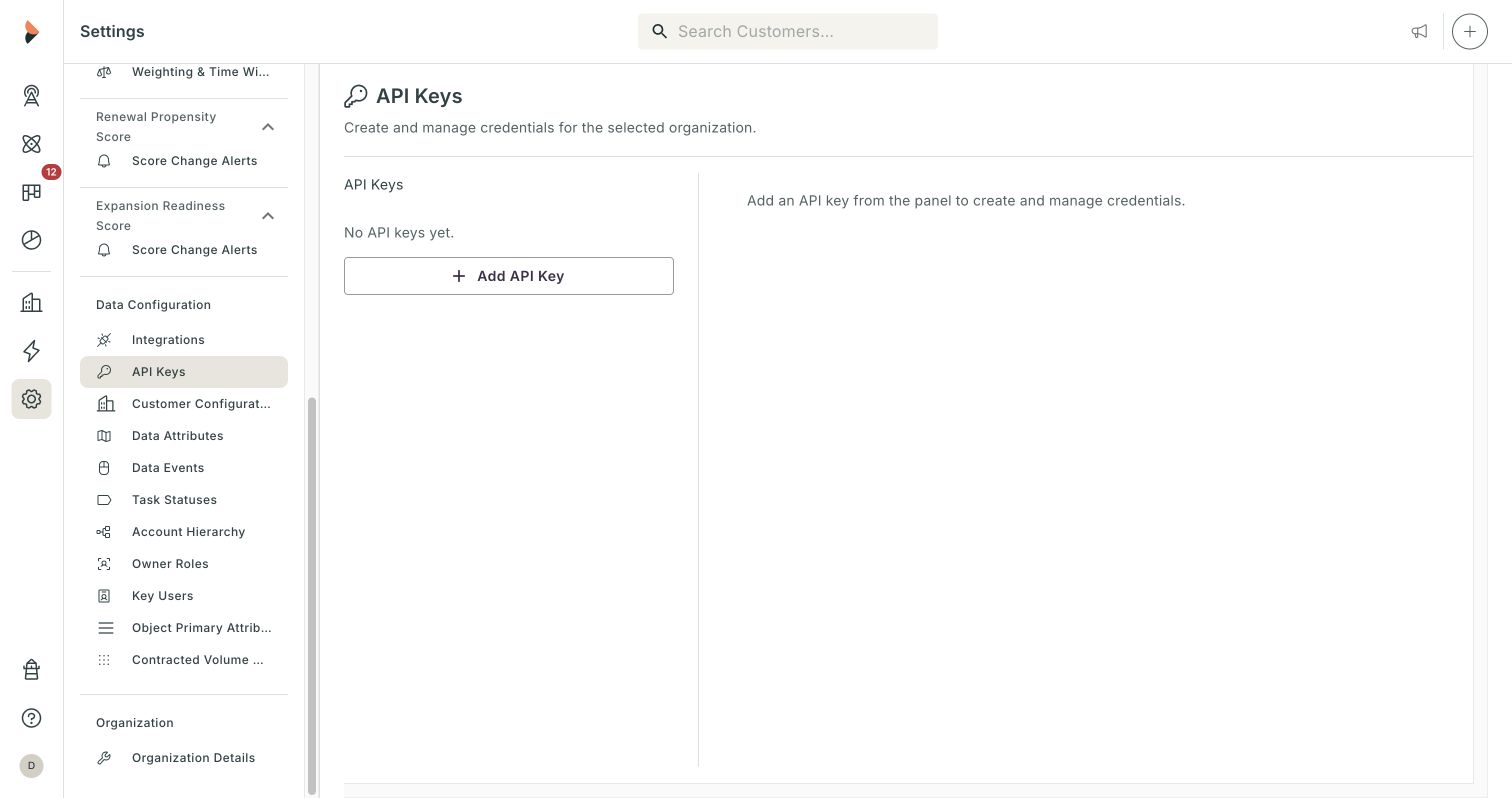 Settings page showing Data Configuration and the API Keys page